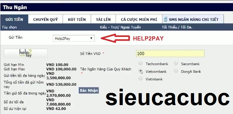 gửi tiền m88 help2pay